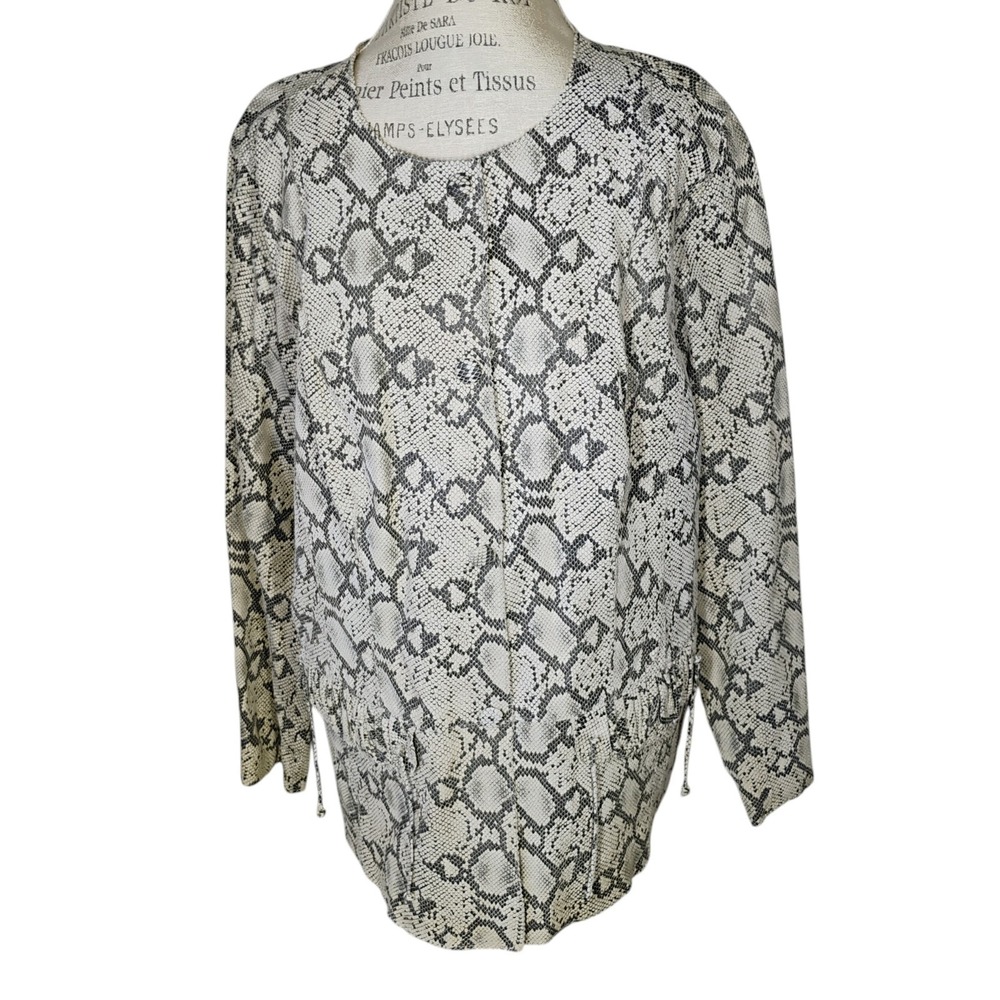 Chi‎ by Carlos Falchi Leather Jacket Womens 2XL Snakeskin Gray Blazer Maximalist